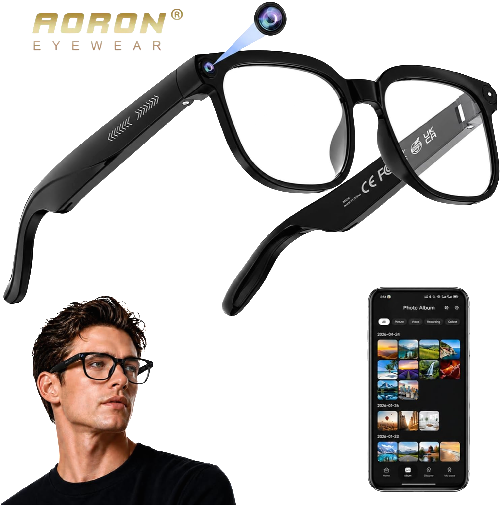 2026 AI smart glasses with camera and Bluetooth, first view recording, 8-megapixel 4K camera, supports translation and voice control, can record video and audio, IP67 waterproof, suitable for business and outdoor occasions,Meta Glasses